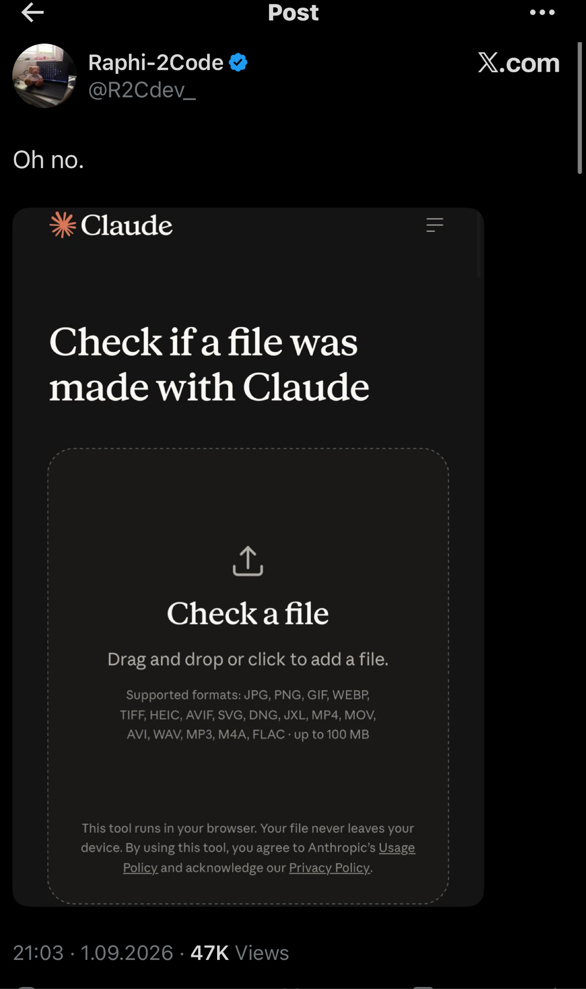 Twitter post about Claude's content tagging